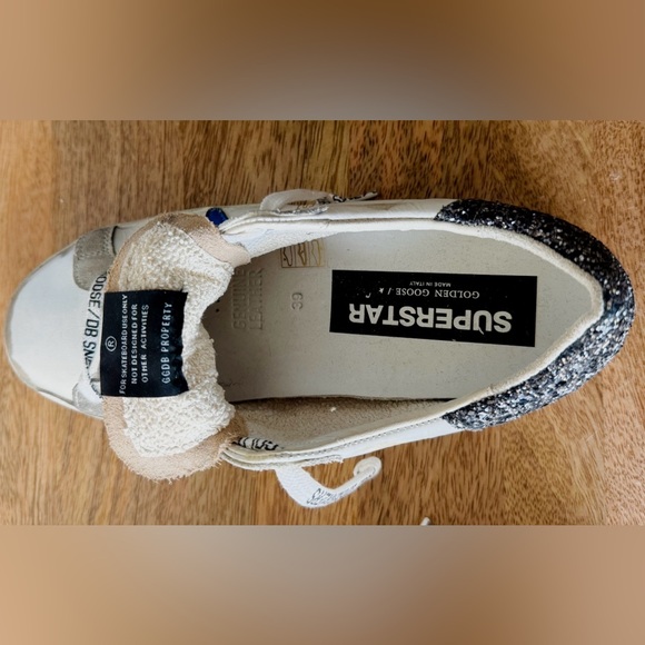 Golden Goose Superstar Sneakers -Metallic with Blue Star and Black Glitter Heel - Picture 3 of 8